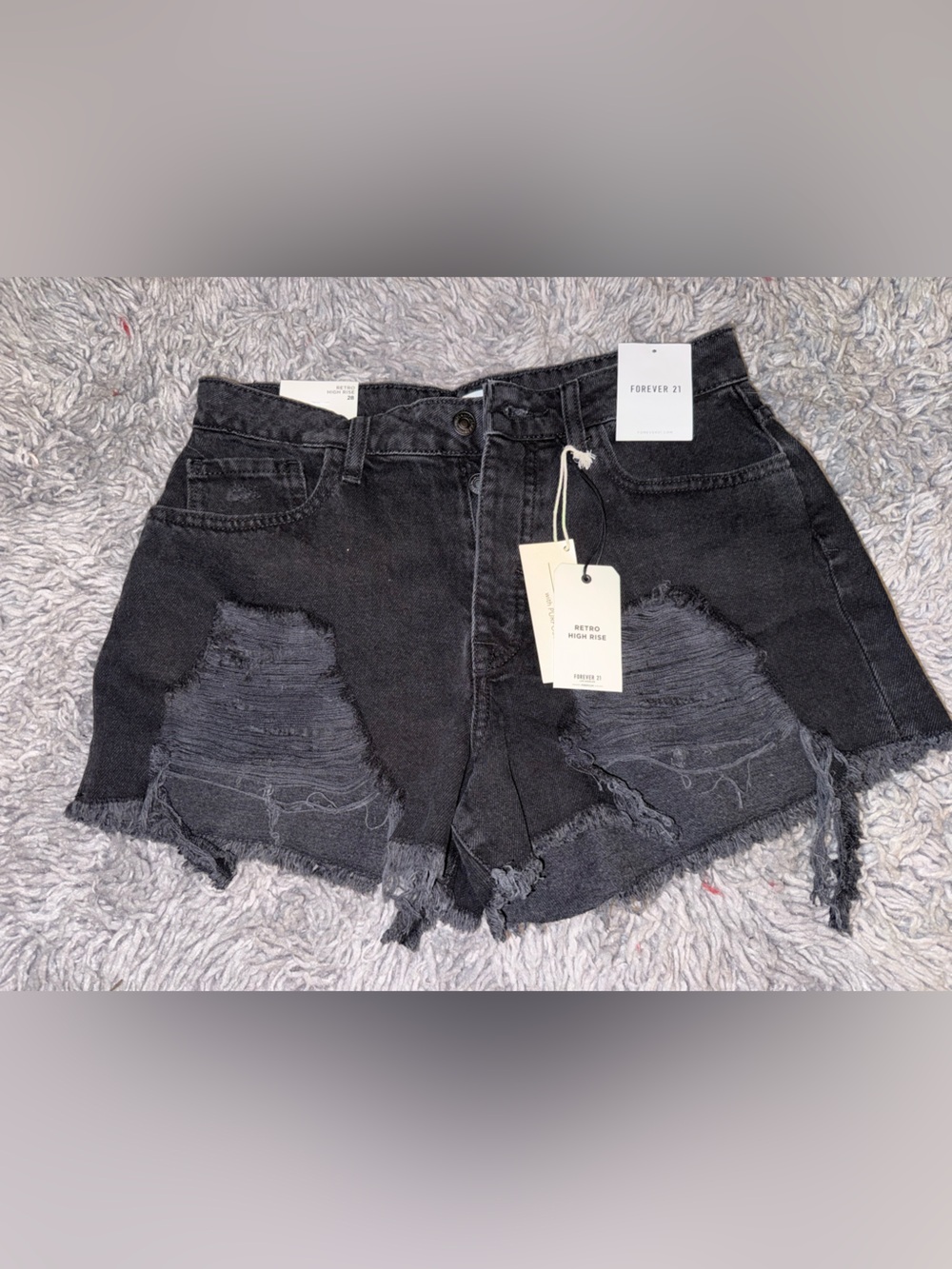 Forever 21 Black Ripped High-Rise Denim Shorts
